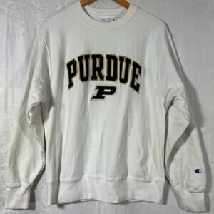 VTG Purdue University Champion Reverse Weave Sweatshirt Med White Boilermakers